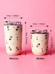 1 pieza Vaso aislado de acero inoxidable de doble pared con capacidad de 280ml-380ml, con diseño pintado a mano de tulipanes morados, botella de agua, apto para gimnasio, oficina, hogar, exterior, regalo para viajes, graduación, día de la madre - Rosa roja pintada a mano de 380 ml - Ver 8
