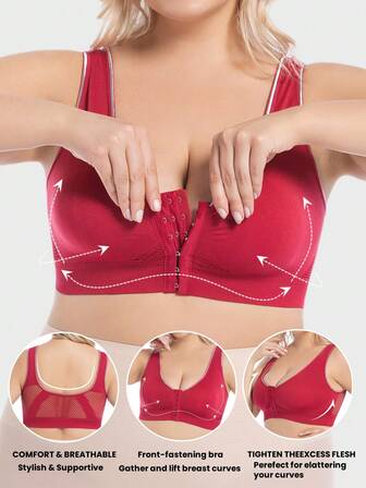 1 pieza Sujetador deportivo de talla grande para mujer con cierre delantero ajustable, inalámbrico, suave, cómodo, sin costuras, con relleno extraíble, en colores navideños para yoga y fitness