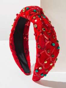 1pc Children's Cute Minimalist Fashion Cartoon Christmas Beaded Sequin Party Bow Hairband, Versatile Elegant Charming Headband Hair Accessory For Girls - Multicolor - View 4