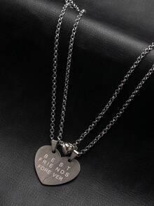 2pcs New Fashionable Minimalist Stainless Steel Heart Pendant Necklace, Suitable For Couples Everyday Wear, Great Gift For Boyfriend/Girlfriend On Valentine's Day - Silver - View 2