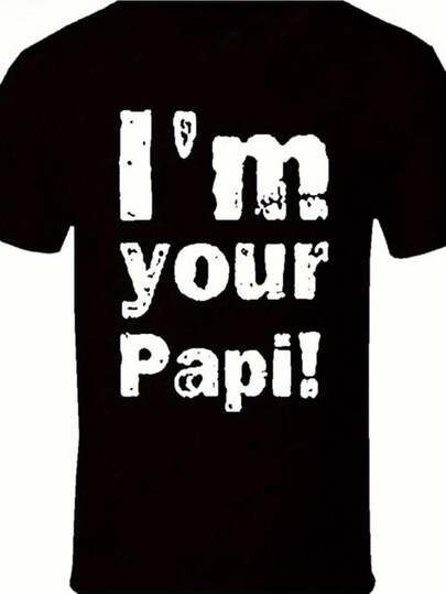 1pz Camiseta Gráfica Inspirada en Eddi Guerrero Soy Tu Papi - Camiseta de Algodón Negra Uni con Ligero Elástico, Cuello Redondo y Manga Corta para Adolescentes y Adultos, Comodidad Todo el Año, Tallas Grandes Disponibles 100% Algodón