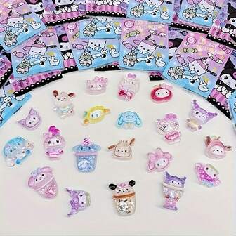  20 piezas de accesorios de resina con brillo de Sanrio, empaquetados individualmente - Adecuados para manualidades, laptops, botellas de agua, fundas de teléfono, regalos de fiesta y regalos festivos (Navidad, Pascua, Acción de Gracias) - No se requiere energía