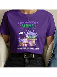 T-Shirt Lavender Field | Estampa Artística com Flores e Perfume de Campo - Roxo - Visão 1
