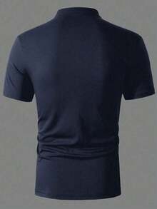 Men's Solid Color Casual Polo Shirt With Stand-Up Collar, Fashion Henley Style - 海洋 - 查看 2