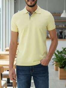 Ogochi Men's Basic Plain Polo Shirt With Logo, No Pocket, Original - Yellow - View 8