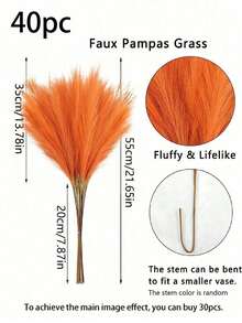 10/20/30/40 株人造芦苇草，高 54 厘米（21.27 英寸）。蓬松丝质人造芦苇草花。波西米亚风格装饰。适用于情人节、母亲节、春季家居装饰、客厅、厨房、婚礼、花瓶、卧室、房间、花园等。 - 亮橘色 - 查看 15