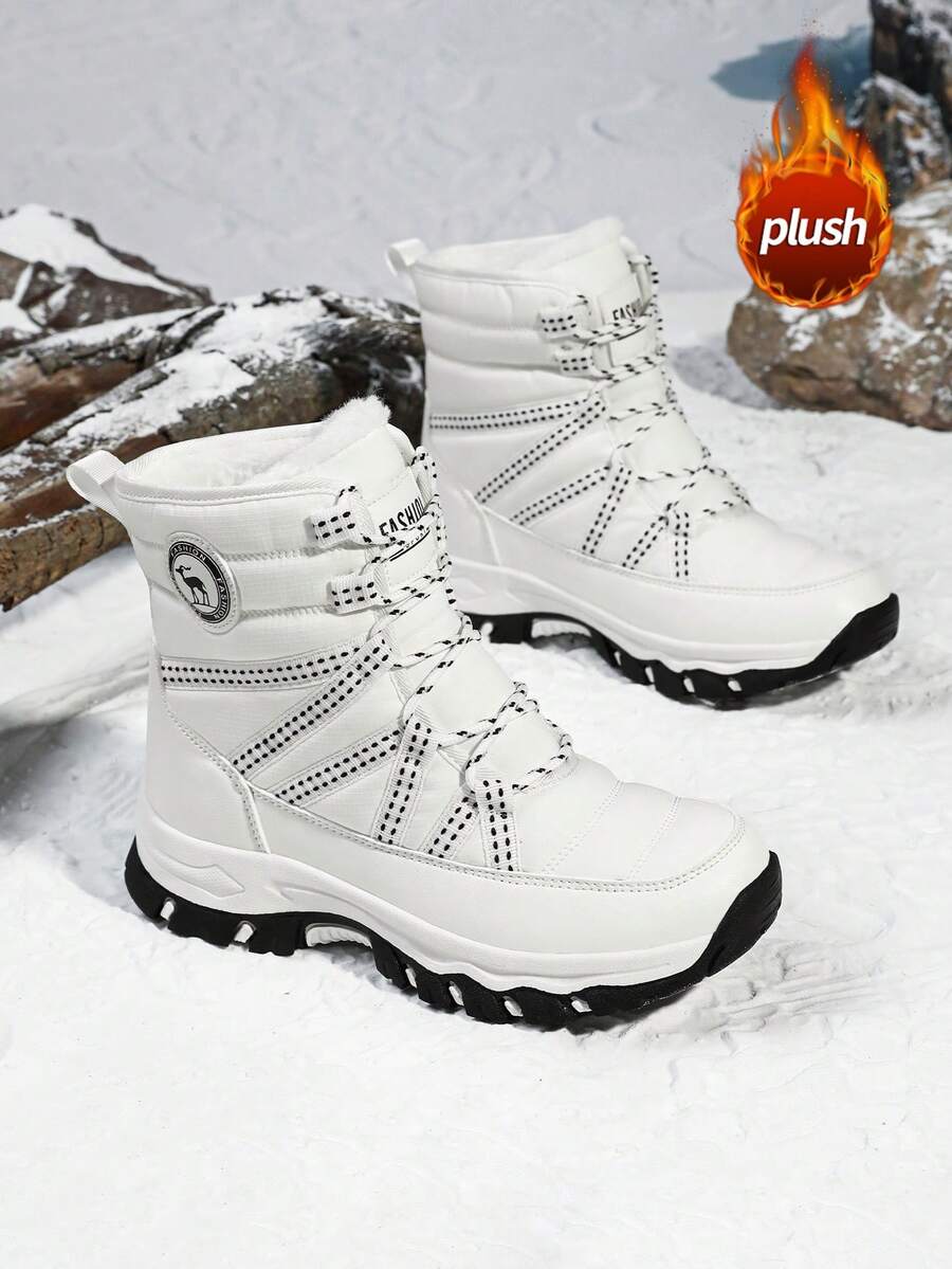 秋冬季女士防滑耐磨加厚保暖户外雪地靴，舒适纯色高帮徒步靴，毛绒靴