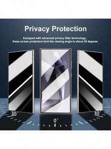 Yezodawee 3片装隐私钢化玻璃屏幕保护膜，兼容三星Galaxy S25 6.2英寸，带自动清洁功能，全覆盖防窥钢化玻璃膜，无气泡，易于安装，9H硬度屏幕保护膜，钢化玻璃材质，适用于手机壳，兼容Galaxy S25 Ultra、S24+、S23、S22、S21系列（需要重新注册指纹） - 黑色 - 查看 4