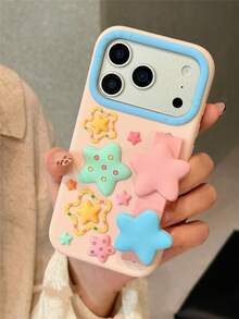 Pulsera de silicona 3D con estrellas de colores tipo dopamina compatible con Apple 17 Pro Max, 16, 15 Pro, 14, 13 Pro, 12 Pro Max, funda de teléfono de cobertura total - Multicolor - Ver 3