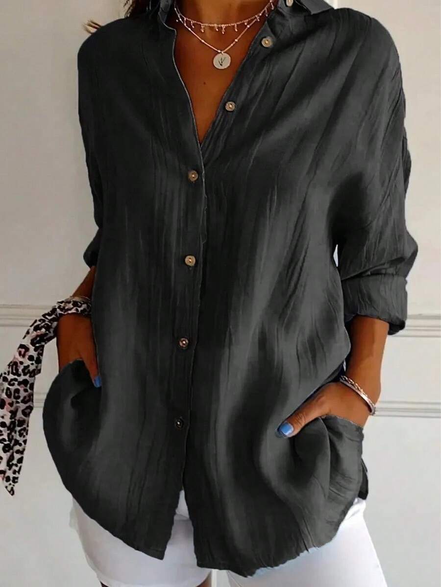 Women's Lightweight Long-Sleeved Blouse, Casual Summer Shirt - 黑色 - 查看 1