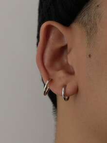 2pcs Unisex Stainless Steel Hoop Earrings, Vintage Bohemian Style Big Round Design, Non-Fading, Hypoallergenic, Versatile Personality Circular Earrings For Men And Women, Suitable For Daily Wear, Gifts, Sexy, Fashion Or Occasions Like Parties, Weddings And Music Festivals - Multicolor - View 3