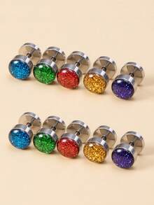 2 piezas de Pendientes de botón redondos con gota de aceite de lentejuelas personalizados, pendientes perforados de acero inoxidable aptos para uso diario - versión con lentejuelas - Ver 1