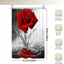 1/3/4pcs Red Rose & Butterfly Shower Curtain Bathroom Set,Luxurious Floral Waterproof And Wear-Resistant Bathroom Decor And Accessories,With 12 Hooks - Includes Toilet Seat Cover, Bath Mats, And Rugs Polyester Fabric - Washable - Perfect For Holiday Decor,Home/Bedroom/House/Western/Winter Decor - Red - View 20