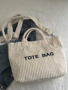 复古欧式时尚灯芯绒字母印花女士优雅单肩手提包 - 米色 - 查看 6