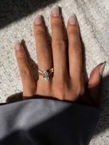 1pc 925 Sterling Silver Elegant Precise V-Shaped 4-Claw 3 Carat Oval Cubic Zirconia Ring, Women's Date Night Gift, Timeless Classic Ring, Luxury Jewelry Gift For Valentine's Day - Gold - View 2