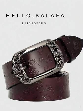 1pc Women's Faux Leather Belt, Retro Print Buckle, Korean Style Versatile Casual Pants Belt, Wholesale Wide Waist Belt For Ladies