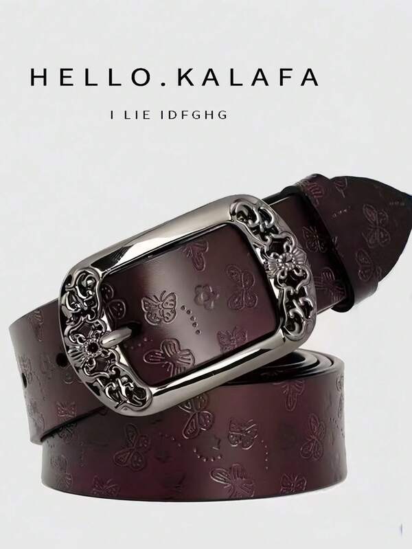 1 pièce Ceinture pour femme, boucle à imprimé rétro, style coréen polyvalent pour pantalon casual, ceinture large en gros pour dames