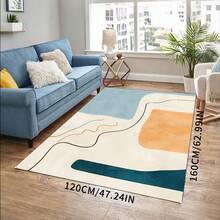 Modern Geometric Retro Pattern Rug - Polyester Fiber Backing Non-Slip Polyester Mat, Durable Home Decor Carpet, Washable Rug Suitable For Living Room, Bedroom, Dining Room And Kitchen