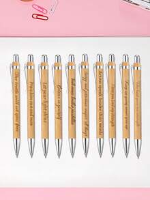 Engraved Wooden Ballpoint, Custom Gift, Christmas Friends,Customized Bamboo Pens With Inspiring Quotes, Quick-Drying And Extendable Ballpoint Pens For Writing, Suitable For Students, Teachers And Offices