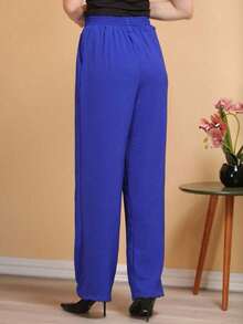 Calça/pantalona/em duna/elastico/ elegante / despojado / estiloso / femininas /look / leve/ confortável - Azul - Visão 2