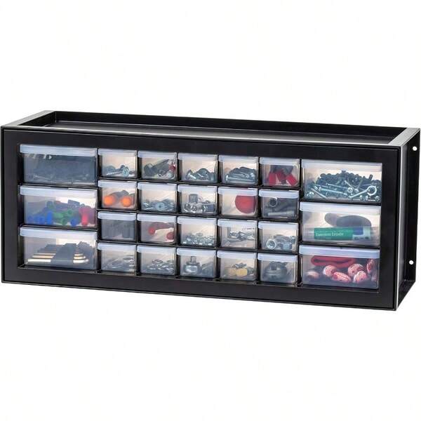 IRIS USA 26 Drawer Plastic Parts Storage Hardware And Craft Cabinet 21.69Inch W X 7Inch D X 8.75Inch H Black