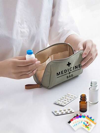 1pc Portable Medication Bag, Compact Pill Box & First Aid Kit, Convenient For Travel, Suitable For Daily/Outdoor/Travel Medication, Essential For Health-Conscious And Frequent Travelers, Also A Necessary Medical Accessory. This Multifunctional Fabric Medication Bag, Portable Medical First Aid Kit, Is Also Suitable For Outdoor Travel, Dormitory And Other Scenarios (Multiple Colors Available). Travel Essential Medication Storage Bag, Includes First Aid Supplies.