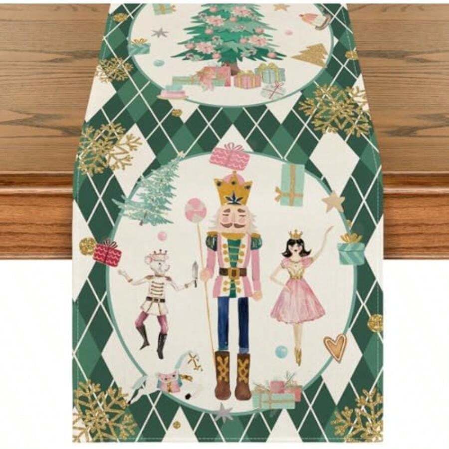 Artoid Mode - Camino de Mesa Navideño con Diseño de Diamante y Copos de Nieve para Decoración de Comedor y Fiestas en el Hogar, 13 x 72 Pulgadas(13" x 72", Table Runner Verde) - Multicolor - Ver 1