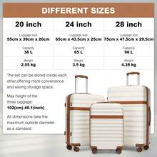 PP Hardshell Luggage 20 24 28 Inch Carry On Cabin Suitcase Expandable TSA Lock 360 Spinner Wheels Lightweight 3 Piece Set Check In Travel Holiday - Milky - View 9