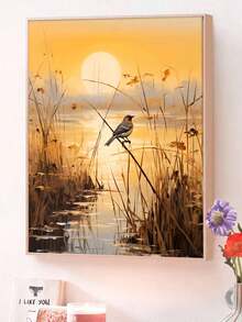 DIY Paint By Numbers Kit - Wetlands & Reeds Scene 19.7x15.7" Canvas, Acrylics & Brushes Included (Frame Not Included) - Multicolor - View 1