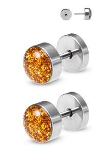 2 piezas de Pendientes de botón redondos con gota de aceite de lentejuelas personalizados, pendientes perforados de acero inoxidable aptos para uso diario - versión con lentejuelas - Ver 8