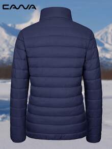 Women's Puffer Jacket Water Resistant Windproof Lightweight Quilted Lined Zip Up Casual Winter Warm Clothes With 4 Pockets Hiking Camping Working - 藏蓝色 - 查看 4