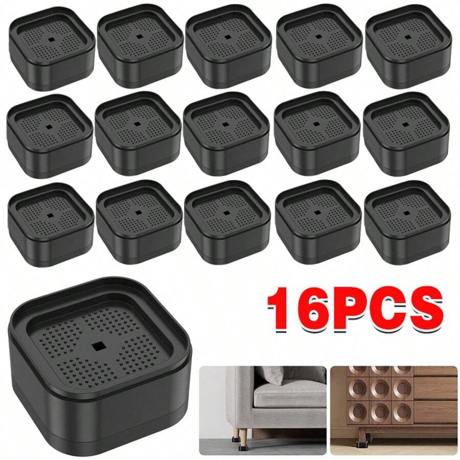 16pcs Furniture Risers Stackable Table Risers Nonslip Bed Raising Blocks - Black - View 1