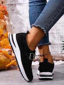 1 par de zapatos de cuña con plataforma y hebilla de tela con estampado de leopardo, adecuados para uso casual, al aire libre, fiesta, boda, moda, vacaciones y universidad, aptos para todo tipo de ocasiones - Negro - Ver 6