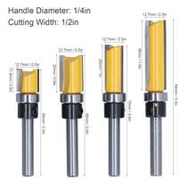 4 Piezas 1/4 Pulgadas Vástago Trim Bisagra Router Bit Round Silver Bisagra Mortising Flush Trim Template Router Bit Yellow Flush Trims Tenon Cutter Herramienta de Corte de Fresado, Corte De Madera, Herramientas De Carpintería, para carpintería - Amarillo - Ver 2