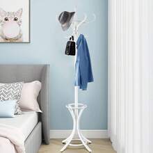 Appendiabiti da 184 cm, Appendiabiti in legno con 12 ganci, Portaombrelli, Appendiabiti autoportante per ingresso, ufficio, soggiorno (grigio) - Bianco - Visualizzare 7