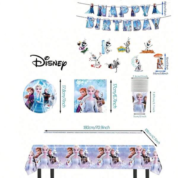 70 szt. akcesoriów na imprezę w stylu Krainy Lodu, w tym banery urodzinowe, wiszące dekoracje w kształcie spirali, serwetki papierowe, kubki i obrusy, odpowiednie do dekoracji w stylu księżniczek Elsy, celebracji śniegu, dekoracji na przyjęcia, świątecznej zastawy stołowej, przyjęć w stylu Elsy, lekkich i łatwych w montażu dekoracji, banerów na przyjęcia, zestawów obrusów, organizatorów imprez i urodzin.