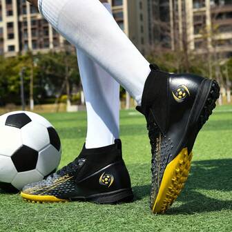 1 Pair High-Top Outdoor Soccer Cleats, Professional Sports Shoes, Large Size, Non-Slip, Wear-Resistant, AG/FG Suitable For Natural Grass, Soft Ground, Lace-Up, Football/Rugby Training Shoes, Lightweight, High-Performance, Anti-Slip Design, High-Top Professional Soccer Boots