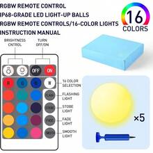 MIAOKE Juguetes De Piscina De 16 Pulgadas (Paquete De 3/5/10) - Pelota De Playa Led con Control Remoto, para Juegos De Piscina, Fiestas Nocturnas De Verano - BLANCO - Ver 8