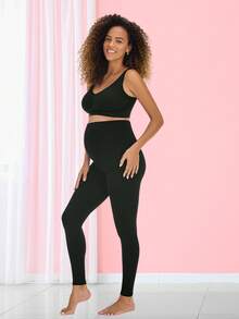 Calça Legging Gestante Zee Rucci Cós Alto Maternidade Conforto Sustentação Barriga Preto - Preto - Visão 2