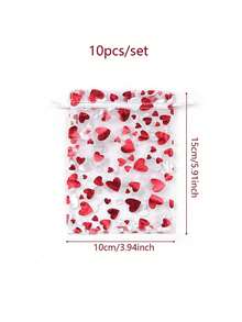 50 piezas Bolsas de malla con forma de corazón para el Día de San Valentín con cordón - Perfectas para joyería, cosméticos y obsequios del Día de San Valentín - Rojo - Ver 12