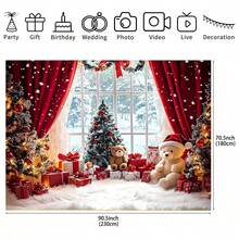 1 PC Christmas-Themed Decorative Hanging Cloth - Christmas Wonderland Snowman Background Cloth, Equipped With Red Curtains - Highly Suitable For Indoor Celebration Events, Photography Studio Shooting, And Holiday Gatherings. Indoor Party And Holiday Decoration Photography Background, Birthday Celebration Events,