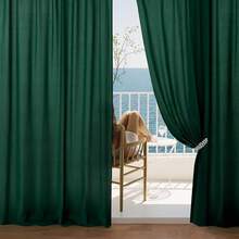 White Privacy Sheer Curtains 84 Inch, Light Filtering 2 Panels Set - Dark Green - View 7