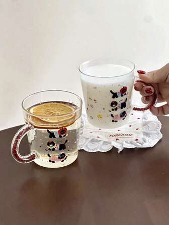 1pc Ins Style High-Quality Glass Cup, Refreshing Macaron Series, Colorful Handle, Thick Borosilicate Glass, Suitable For Breakfast Milk, Juice, Coffee, Afternoon Tea Latte, Couple Water Cup, Holiday Gift