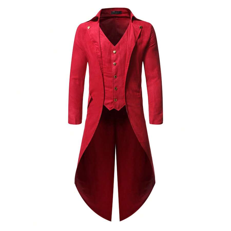Men's Red & Green Asymmetrical Button Tailcoat, Tuxedo Men, Costumes Men Holiday Party & Masquerade Ball Gala,Traje De Hombre Elegante,De Hombre,Costumes Men,Men,Please Check Size Chart Before Purchasing. - 紅色 - 查看 1
