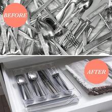 Clear Plastic Utensil And Cutlery Drawer Organizer Tray With 5 Compartments, Expandable Kitchen Drawer Divider For Storage, Adjustable Flatware Organizer For Forks Spoons Knives, Non-Slip Cutlery Tray Insert For Utensils, Junk Drawer Organizer With Dividers For Kitchen Cabinets, Countertop, Dorm Room, Desk, Office, Easy To Clean, Space Saving Drawer Organizer For Home, Kitchen Tools And Gadgets Storage - 1 - 查看 4