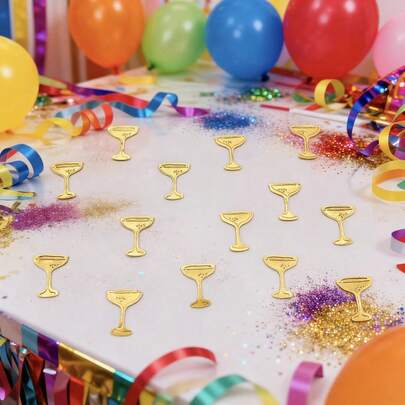 100 piezas de confeti de papel en forma de copa de 1,5x1,8 cm, color dorado, para decoración de mesa de fiesta, decoración de mesa de cumpleaños, decoración de mesa de boda