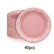 10pcs/20pcs/40pcs 9-Inch Pink Mexican Paper Plates, Birthday Party Tableware Decor, Mexican Terracotta Flower Plates, Ceramic Plates For Birthday Wedding Party - Pink - View 8