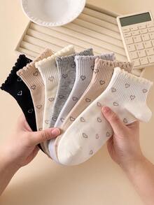 5 Paar Damen Socken mit Blumen- und Schleifen-Muster, knöchellang, für alle Jahreszeiten geeignet, zufällige Farben - Verschiedenfarbig - Übersicht 4