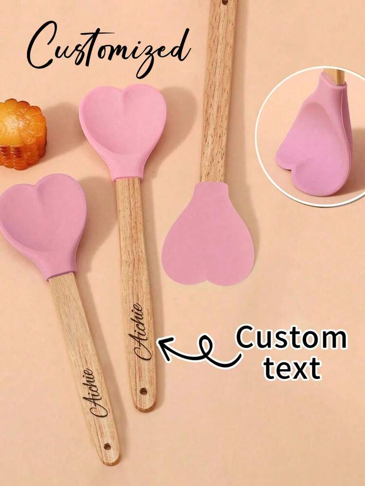 1pc Customizable Baking Tool Set - Cream Spatula, Heart-Shaped Jam Scraper, Customized Piece Heat-Resistant Silicone Scraper, Cream Cake Spatula, Jam Mixing Spatula,Baking Cooking Kitchen ToolsGift For Mom,Can Scraper, Baking Tool, Kitchen Small Tool, Kitchen Accessory - Ergonomically Designed For Cake Decoration And Frosting - Multicolor - View 1