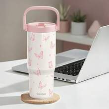 Pink Bow Stainless Steel Straw Lid Tumbler 30oz With Carry Handle For Women Girls, Insulated Travel Coffee Cup, Gift For Sports Outdoor Workout Christmas Birthday - 蝴蝶 - 查看 7